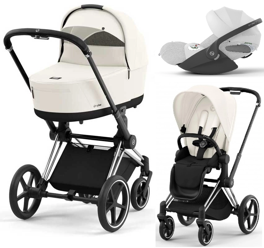 Cybex Priam 4.0 коляска 3 в 1 Off White шасі Chrome Black автокрісло Cloud T i-Size